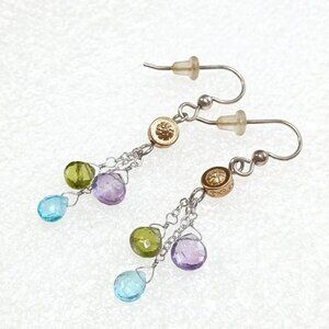 Multi-Color Crystal Dangle Earrings Gold-Tone Accent Pastel Boho 1.5” Lightweigh